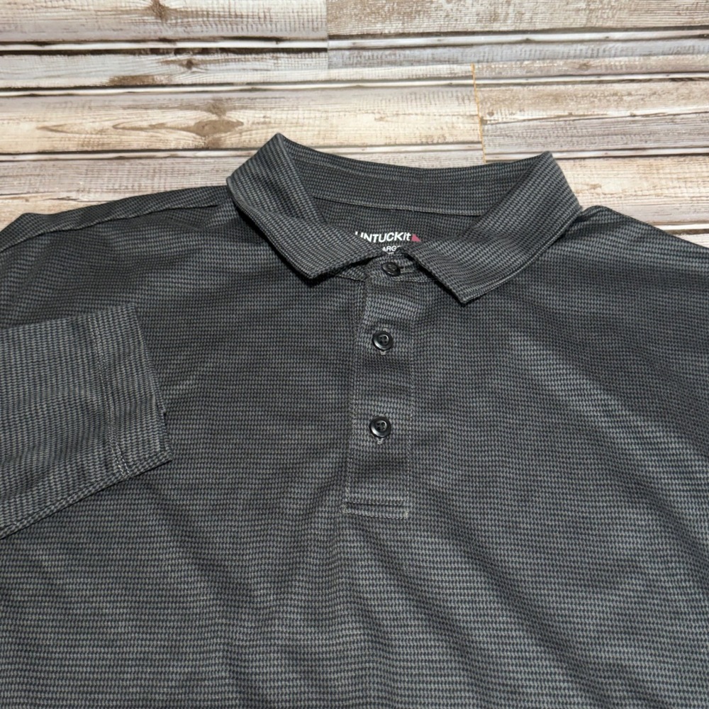 UNTUCKit Long Sleeve Polo Mens XL Black Houndstooth Cotton Casual Knit Shirt